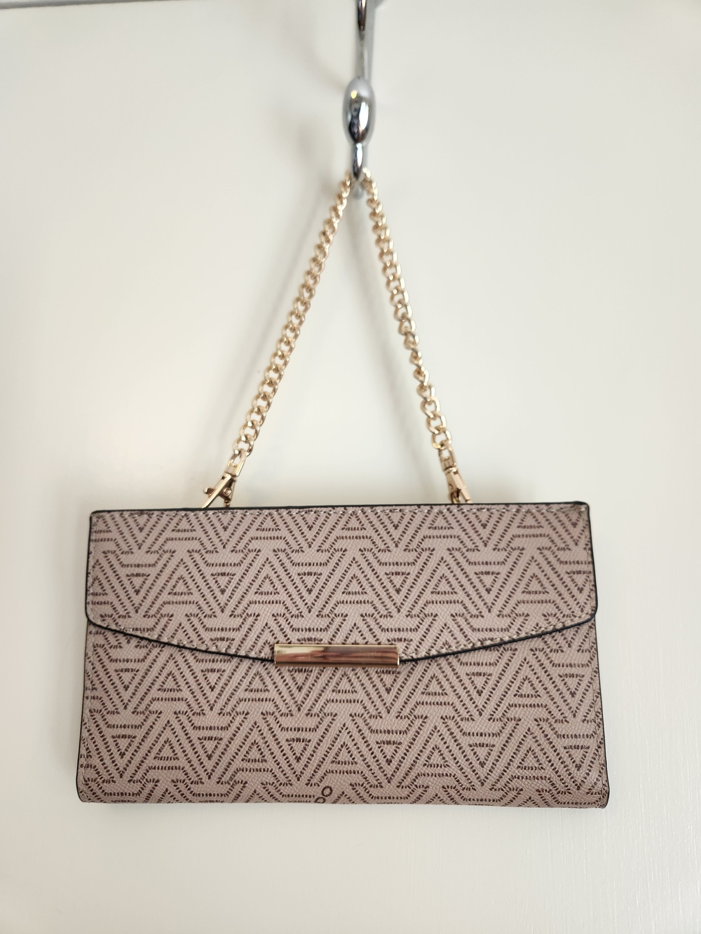 ALDO Wallet on Chain Taupe Geometric Mini Purse Clutch Removable Gold Strap